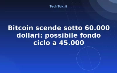 Bitcoin scende sotto 60.000 dollari: possibile fondo ciclo a 45.000