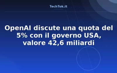 OpenAI discute una quota del 5% con il governo USA, valore 42,6 miliardi