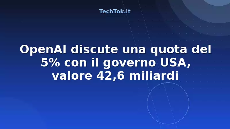OpenAI discute una quota del 5% con il governo USA, valore 42,6 miliardi