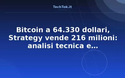 Bitcoin a 64.330 dollari, Strategy vende 216 milioni: analisi tecnica e implicazioni