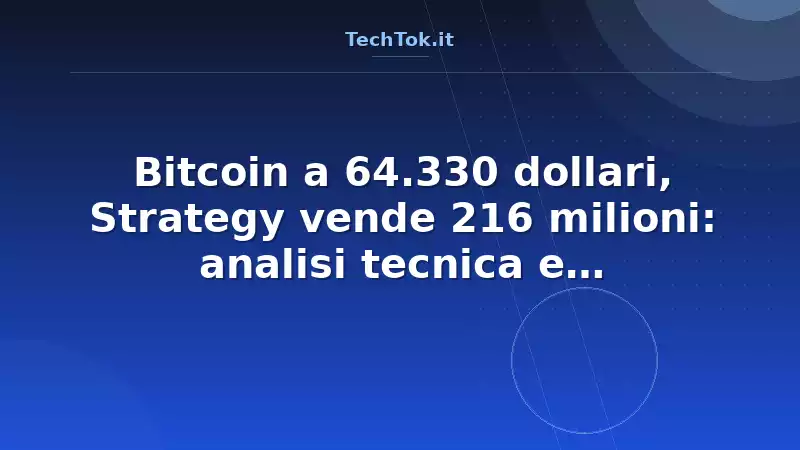 Bitcoin a 64.330 dollari, Strategy vende 216 milioni: analisi tecnica e implicazioni