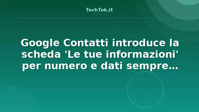 Google Contatti introduce la scheda 'Le tue informazioni' per numero e dati sempre acce…